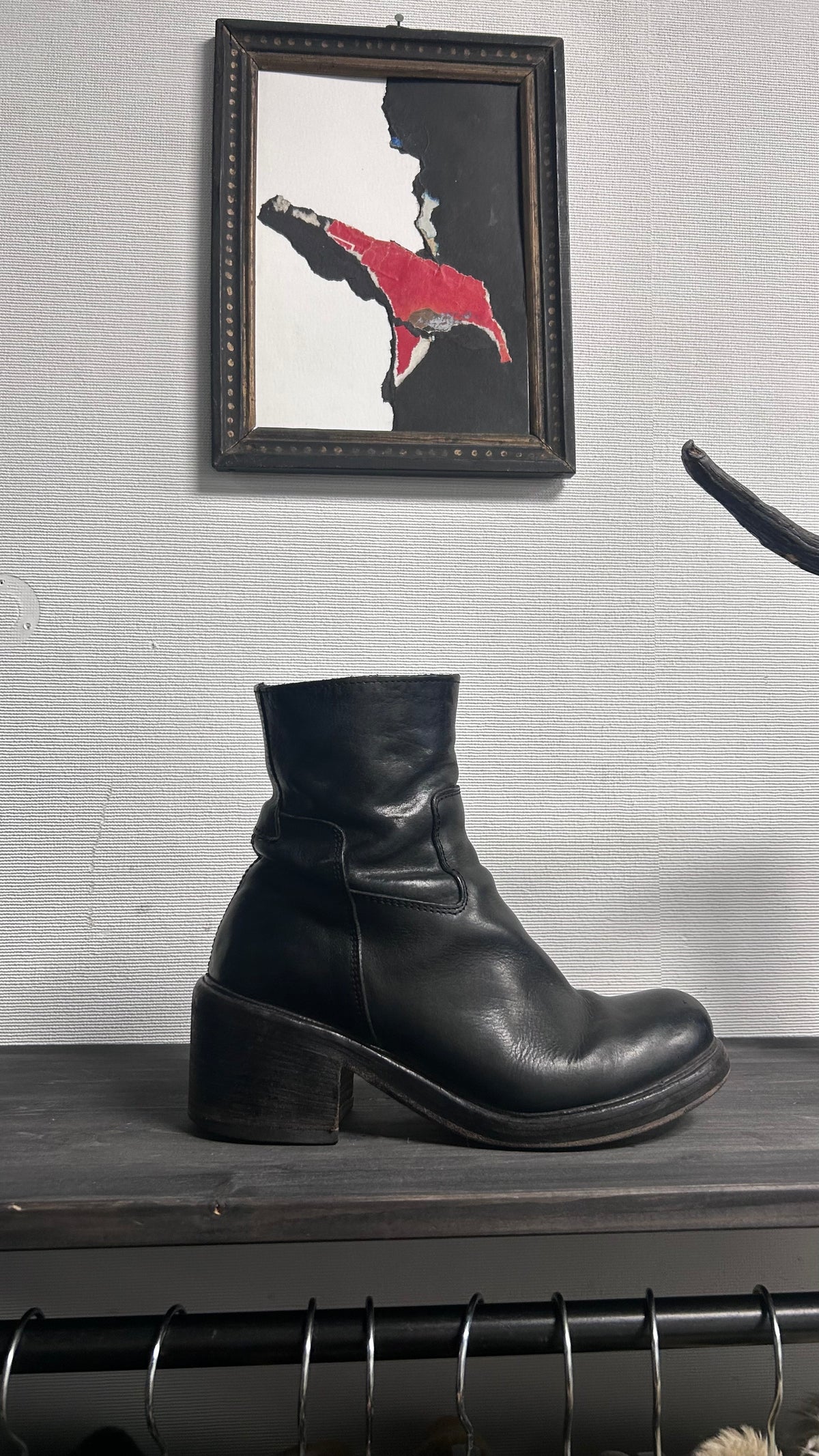 Moma Ankle Chunky Heel Black Leather Boots EU38