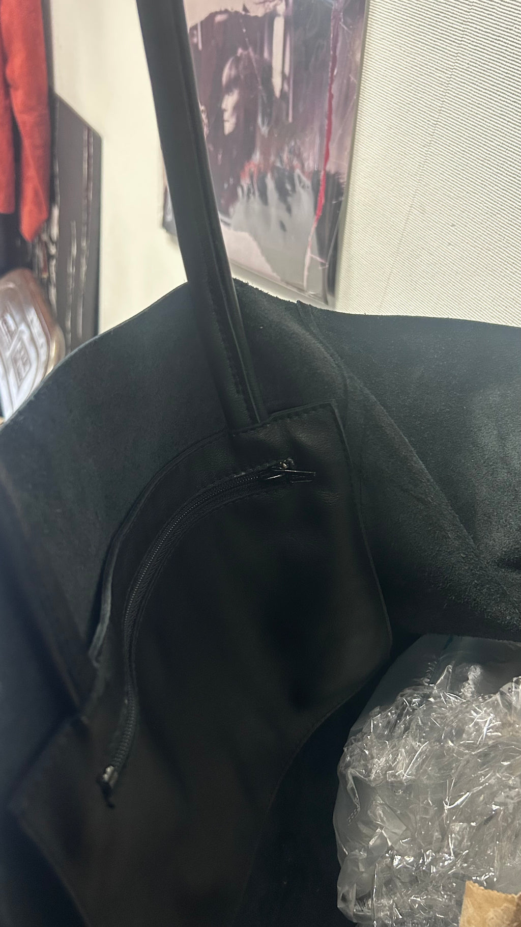 Handmade Genuine Leather Black Tote Bag with Upcycled Accents