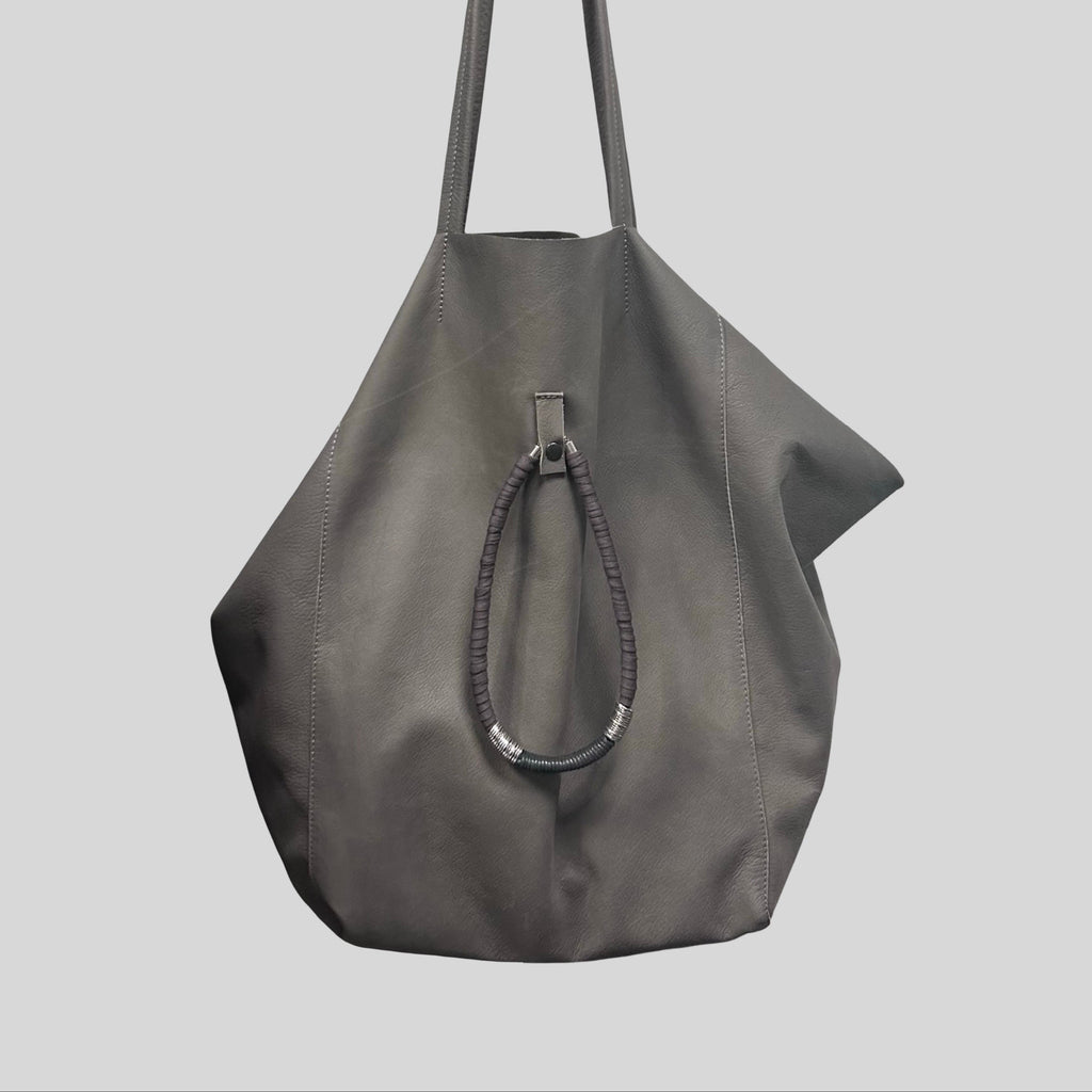 Handmade Boho Goth Gray Leather Large Bag