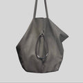Handmade Boho Goth Gray Leather Large Bag