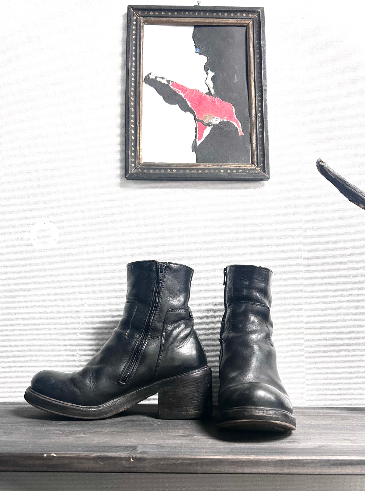 Moma Ankle Chunky Heel Black Leather Boots EU38