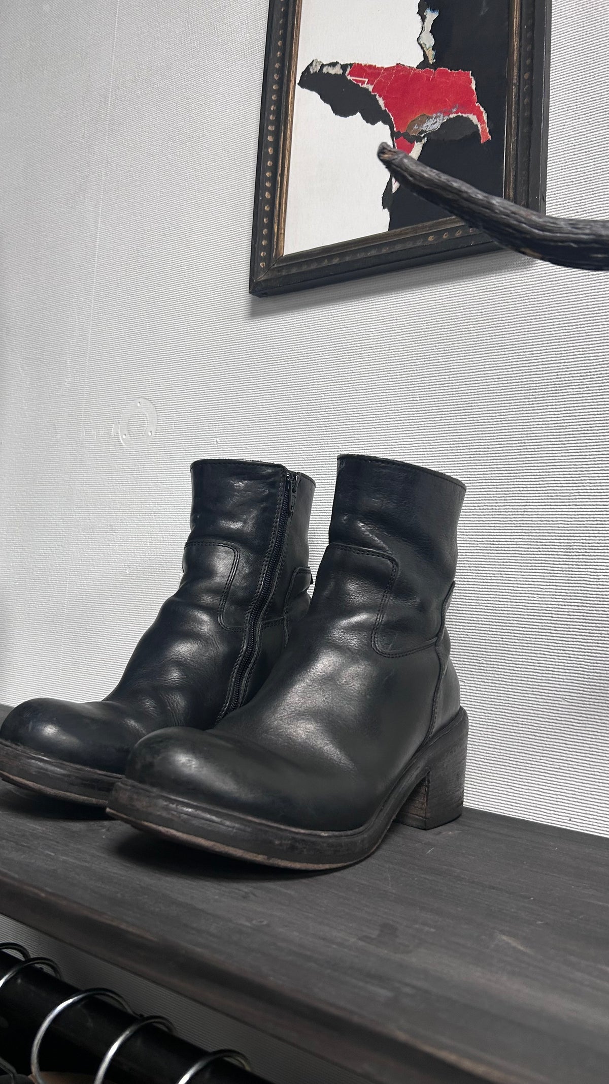Moma Ankle Chunky Heel Black Leather Boots EU38