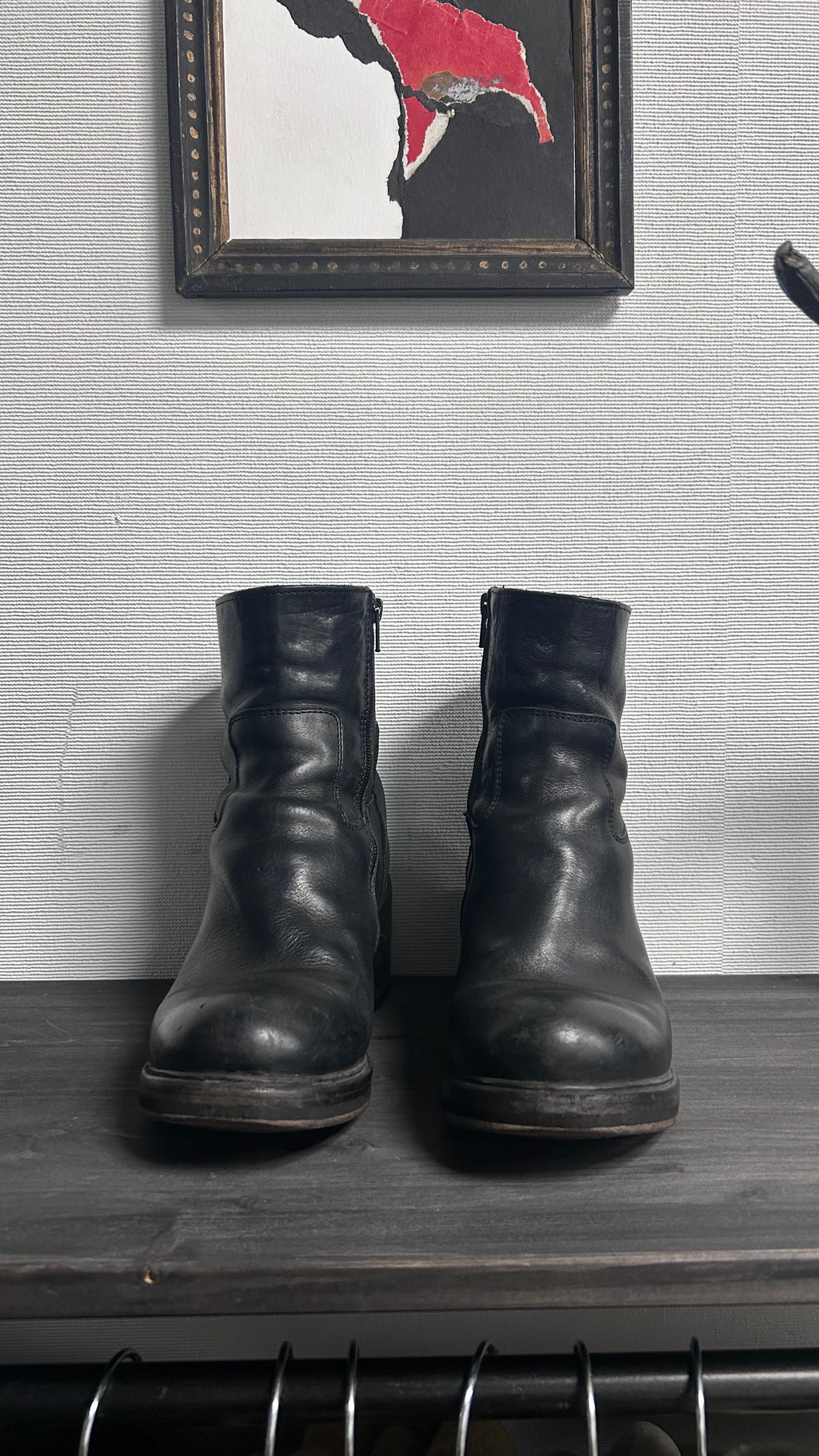 Moma Ankle Chunky Heel Black Leather Boots EU38