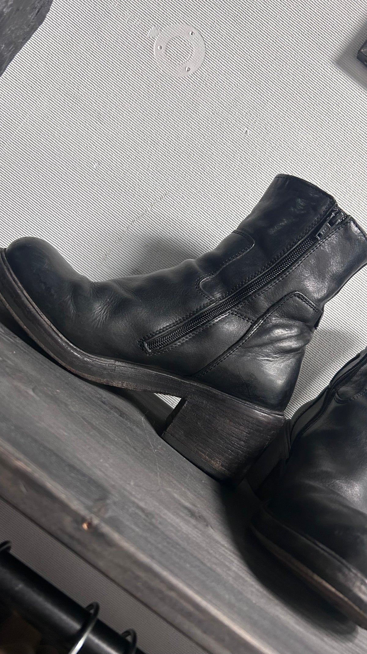 Moma Ankle Chunky Heel Black Leather Boots EU38