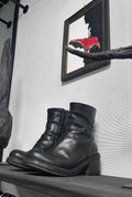 Moma Ankle Chunky Heel Black Leather Boots EU38
