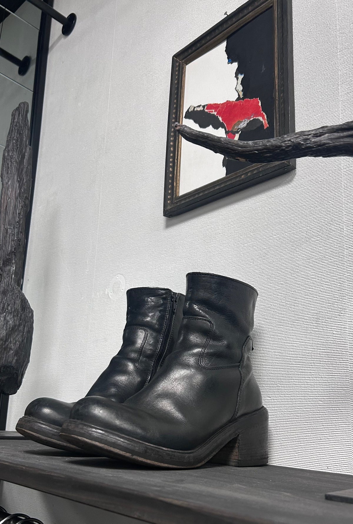 Moma Ankle Chunky Heel Black Leather Boots EU38