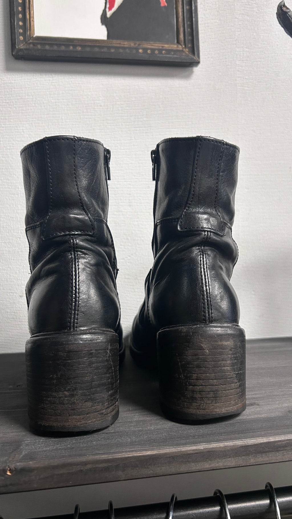 Moma Ankle Chunky Heel Black Leather Boots EU38