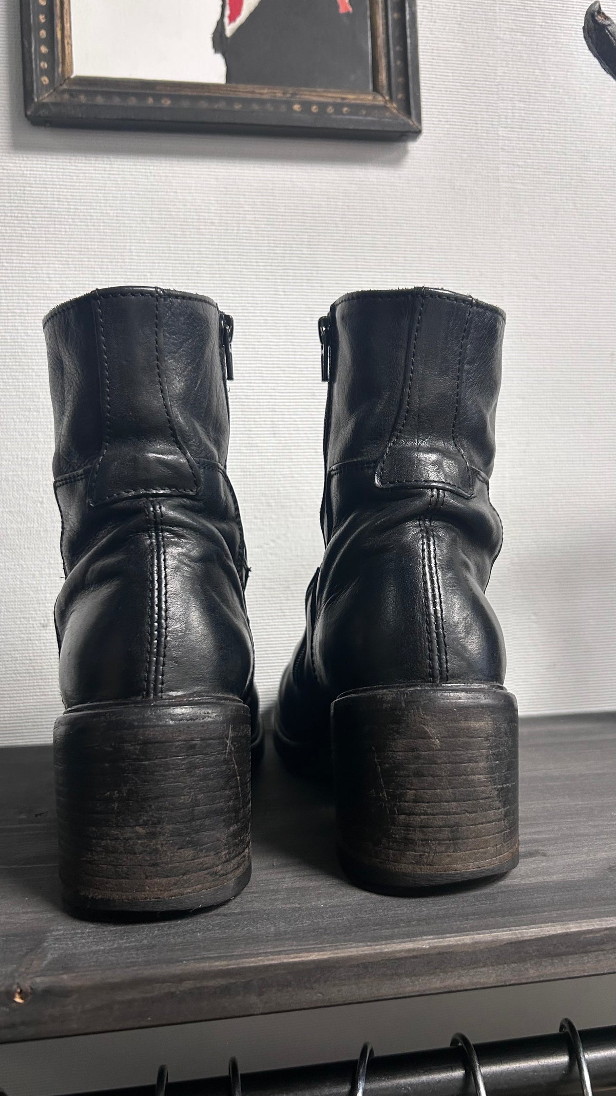 Moma Ankle Chunky Heel Black Leather Boots EU38