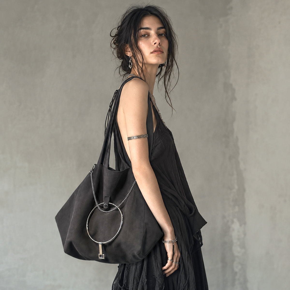 Suede Bag With Massive Charms
