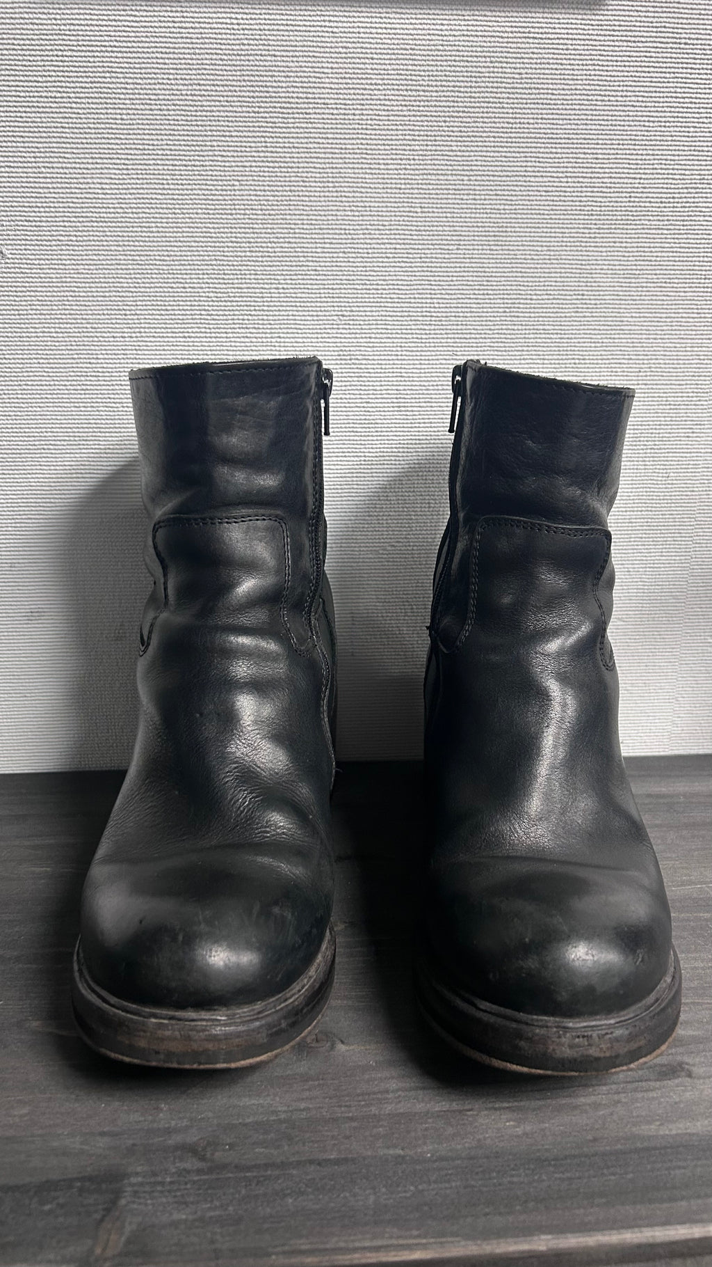 Moma Ankle Chunky Heel Black Leather Boots EU38