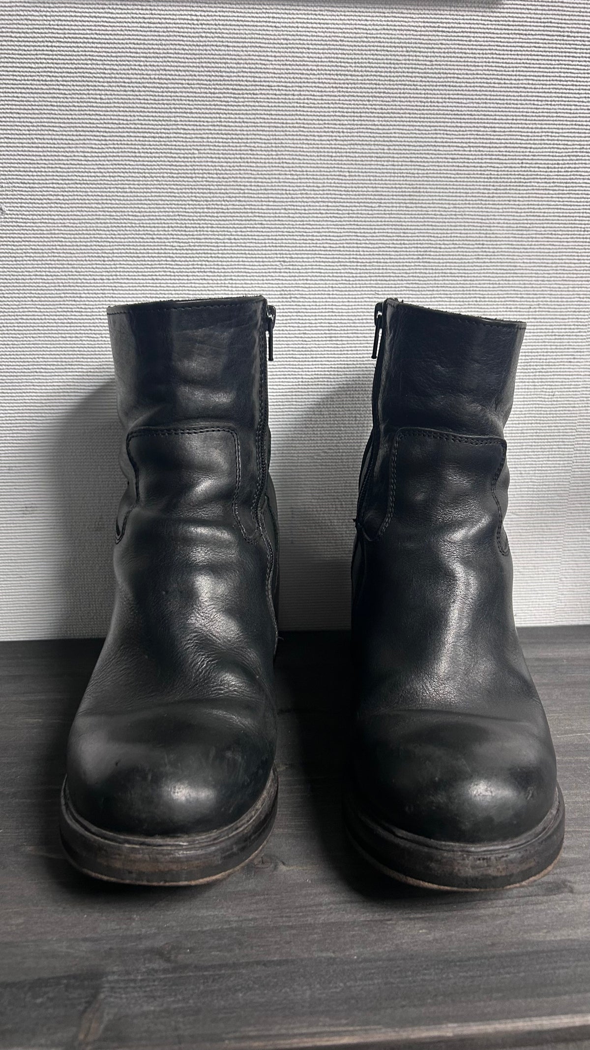 Moma Ankle Chunky Heel Black Leather Boots EU38