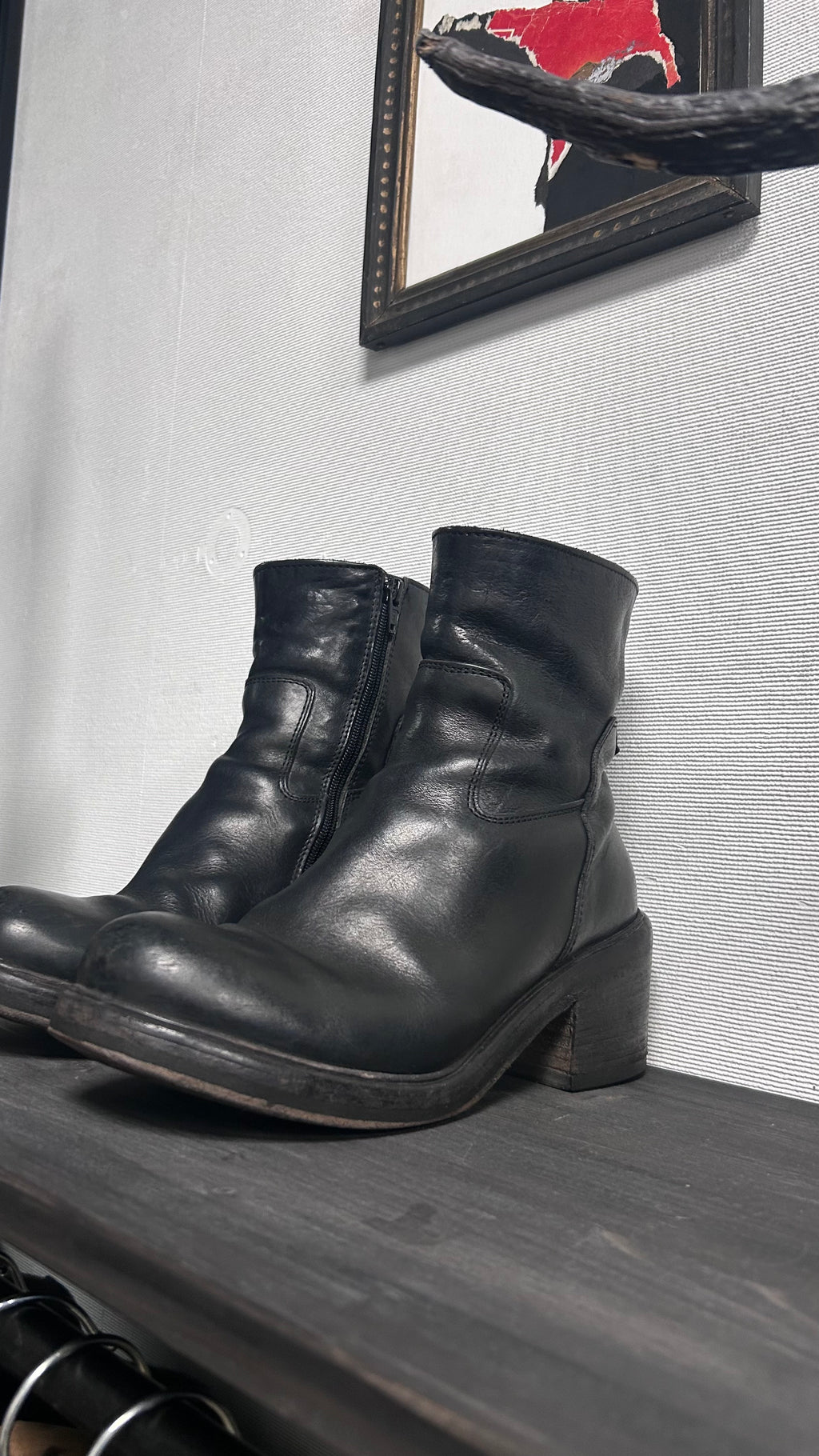 Moma Ankle Chunky Heel Black Leather Boots EU38