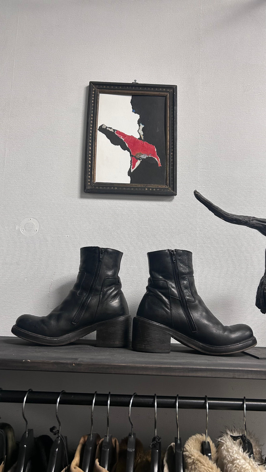 Moma Ankle Chunky Heel Black Leather Boots EU38