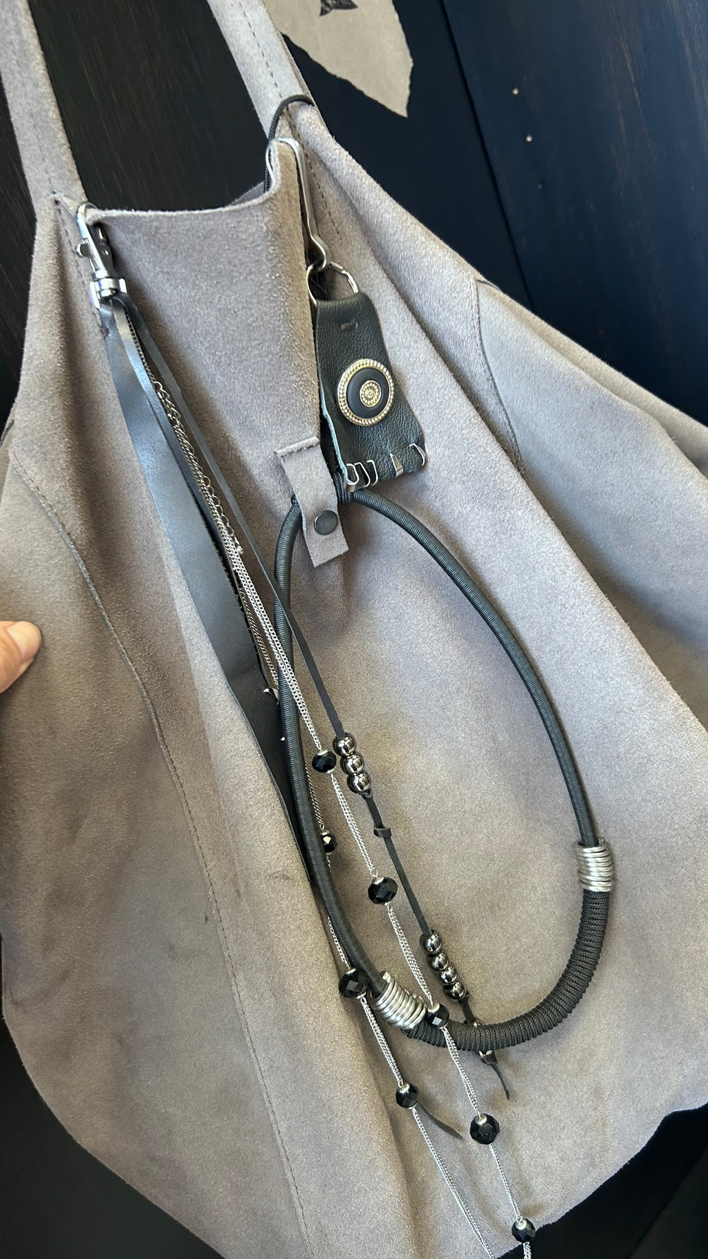 Grey Suede Tote with Upcycled Charms