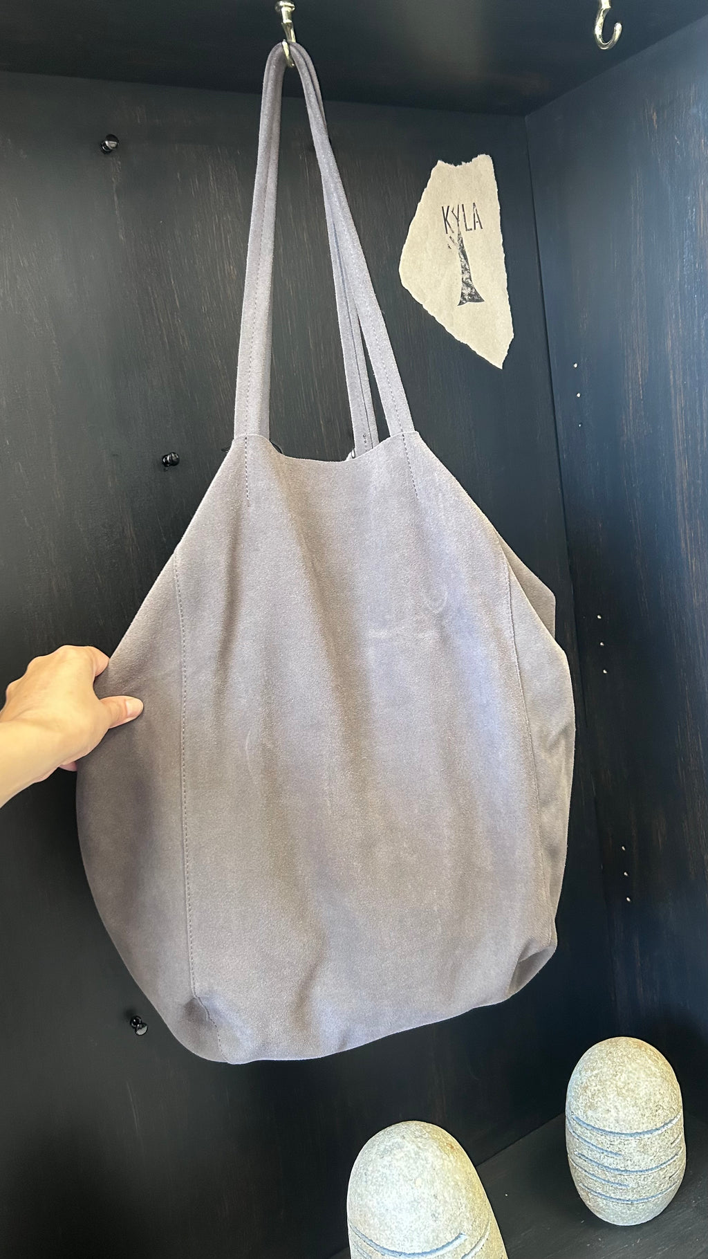 Grey Suede Tote with Upcycled Charms