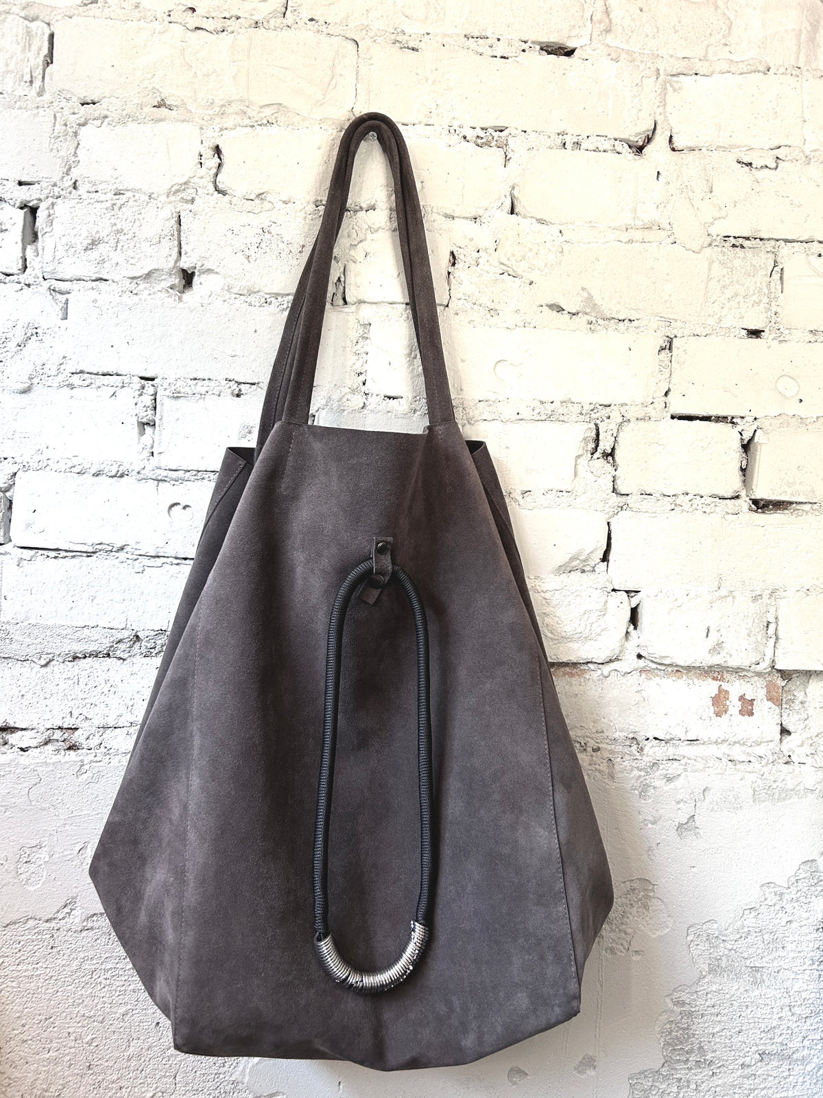 Large Slouch Suede Bag with Minimal Jewellery