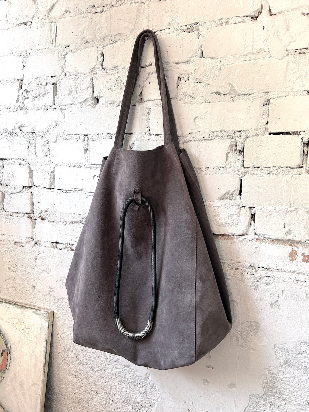 Large Slouch Suede Bag with Minimal Jewellery