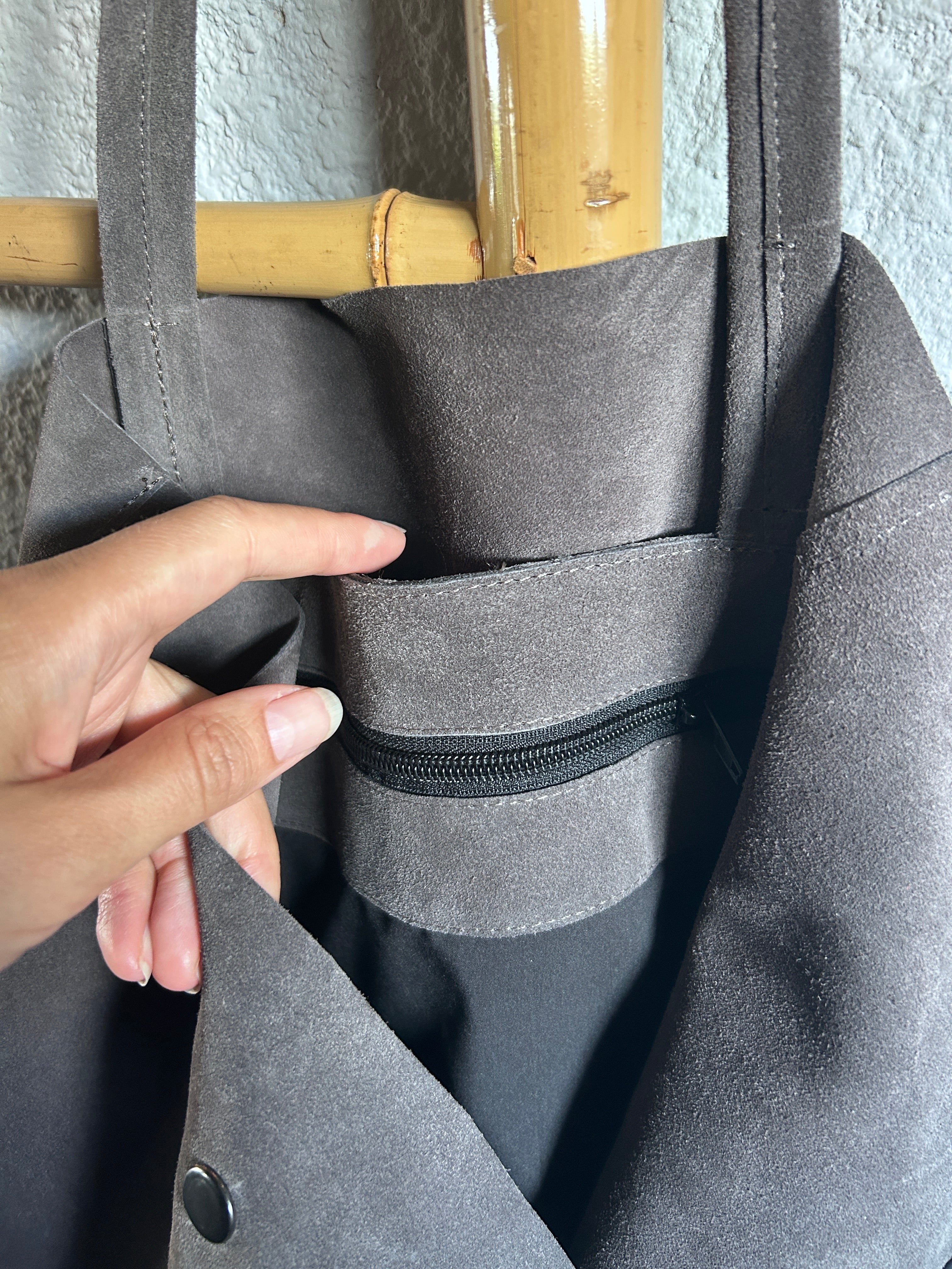 Large Slouch Suede Bag with Minimal Jewellery
