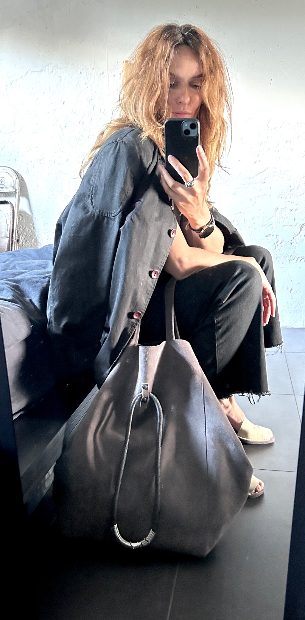 Large Slouch Suede Bag with Minimal Jewellery