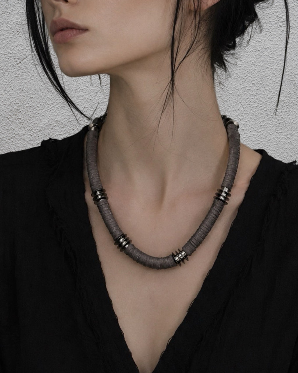 Upcycled Taupe Brown Boho Chunky Necklace
