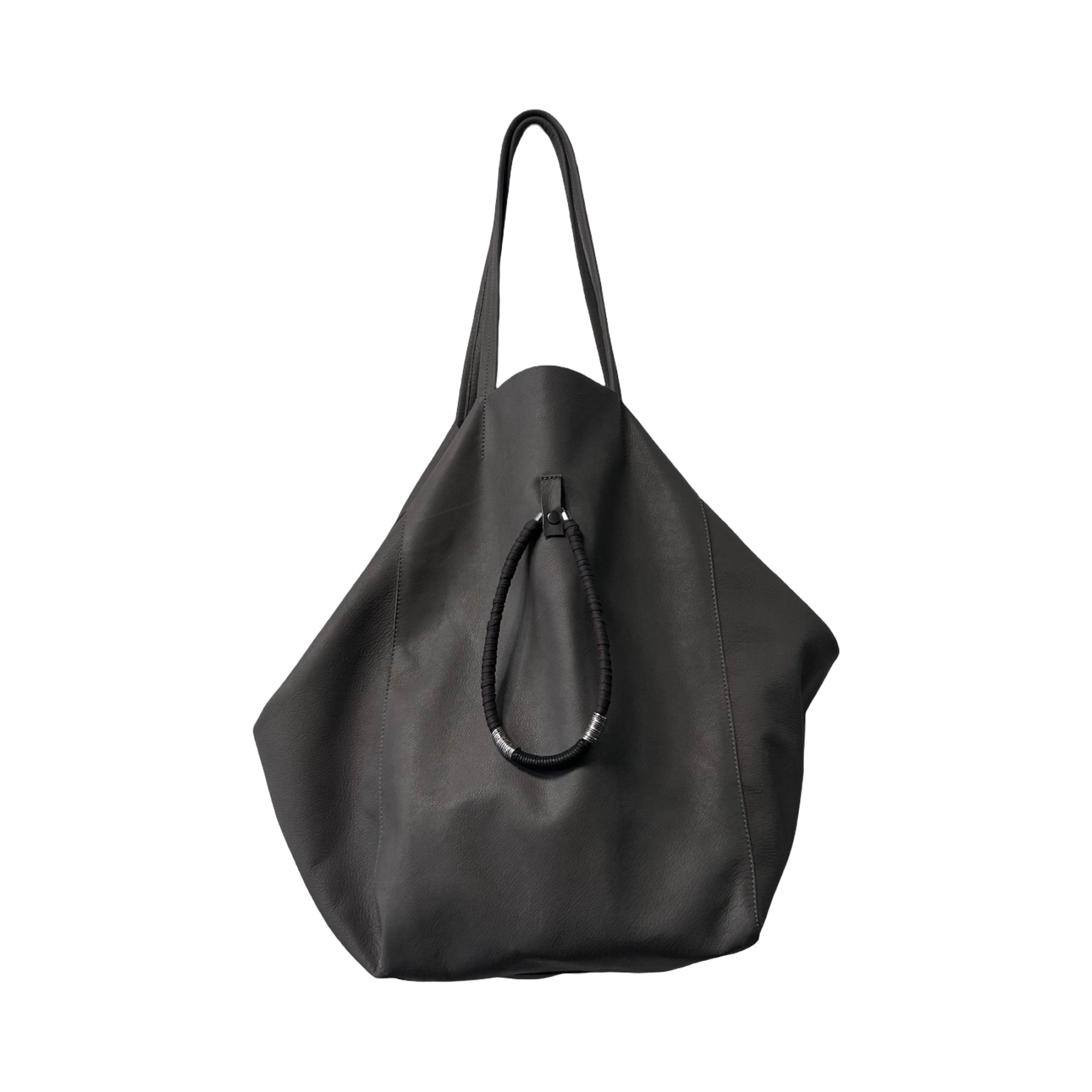 Handmade Boho Goth Gray Leather Large Bag