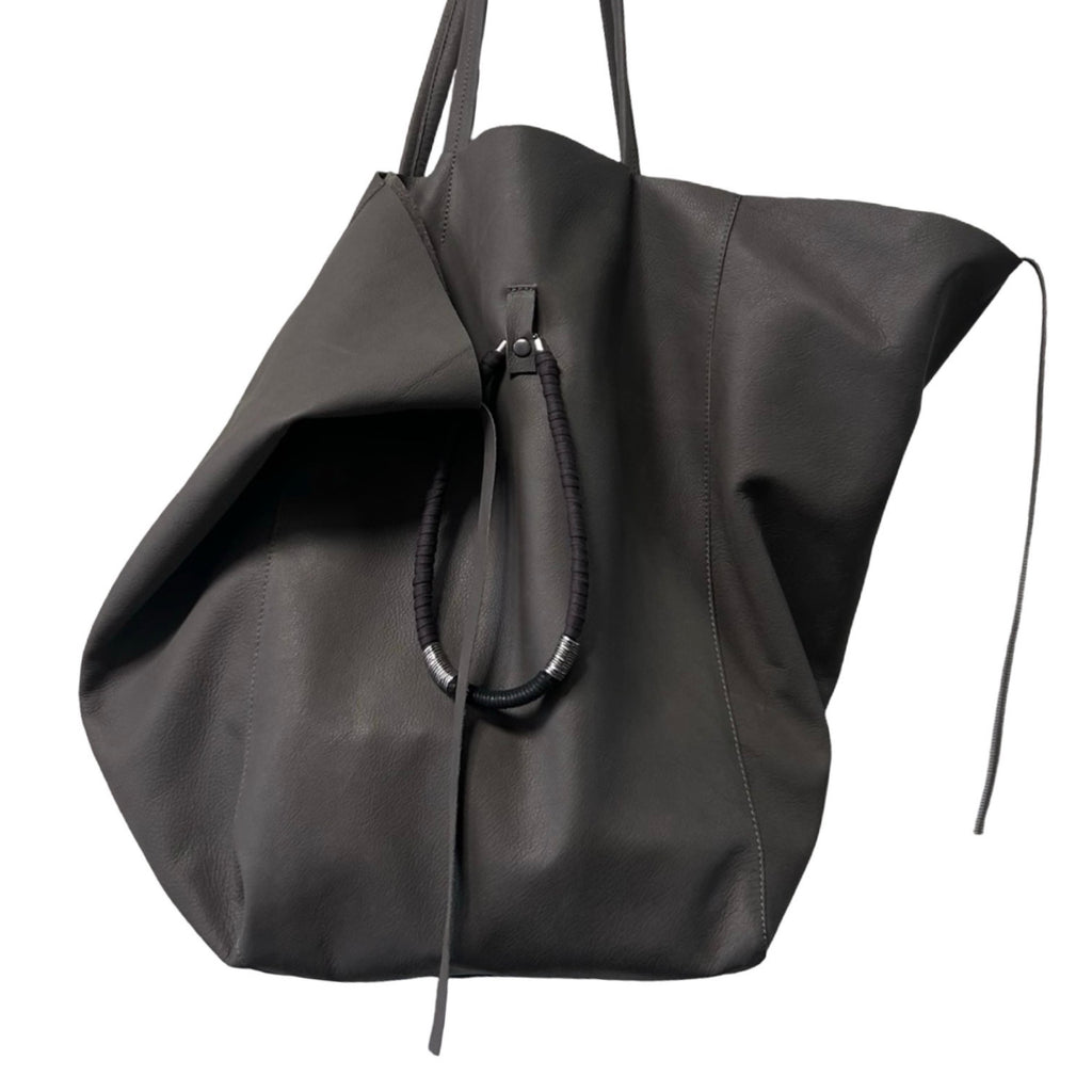 Handmade Boho Goth Gray Leather Large Bag
