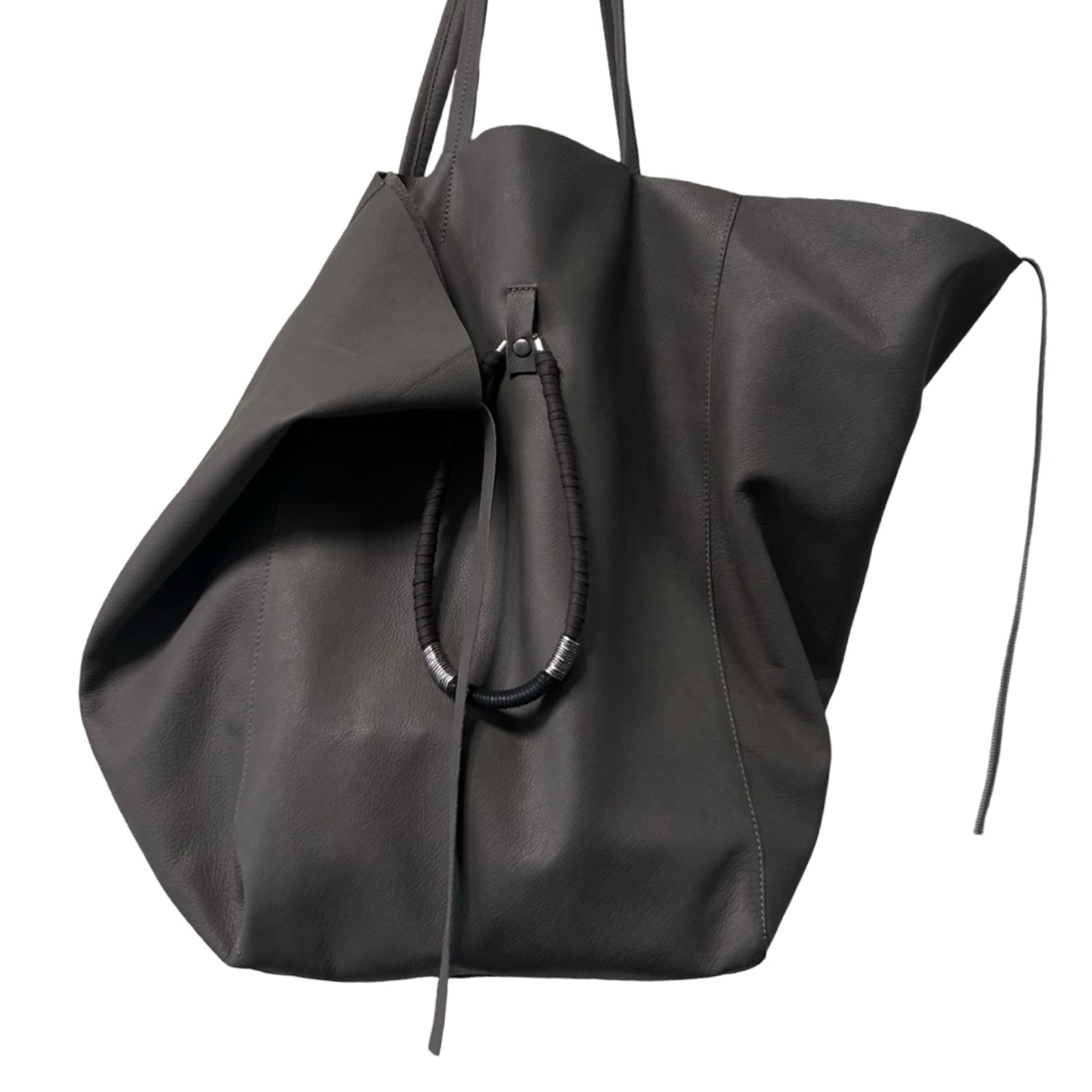 Handmade Boho Goth Gray Leather Large Bag