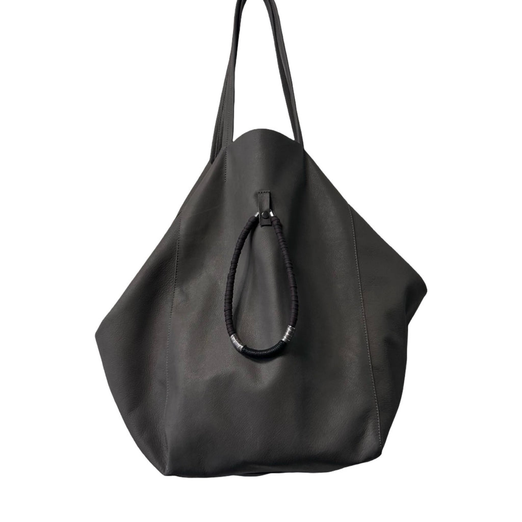 Handmade Boho Goth Gray Leather Large Bag