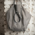 Oversized Grey Leather Tote Bag with Silver Chain