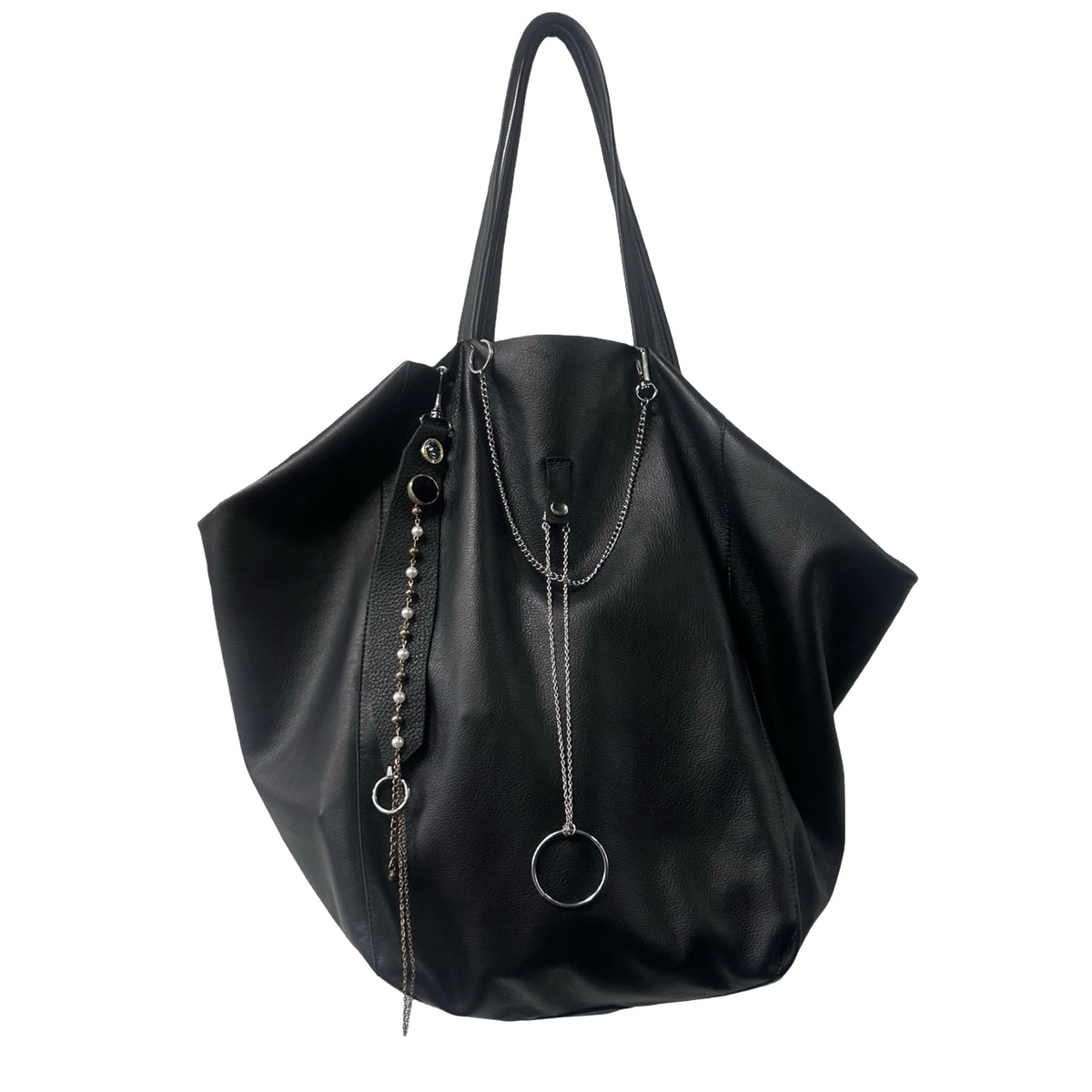 Y2K Style Black Leather Shoulder Bag with Chains
