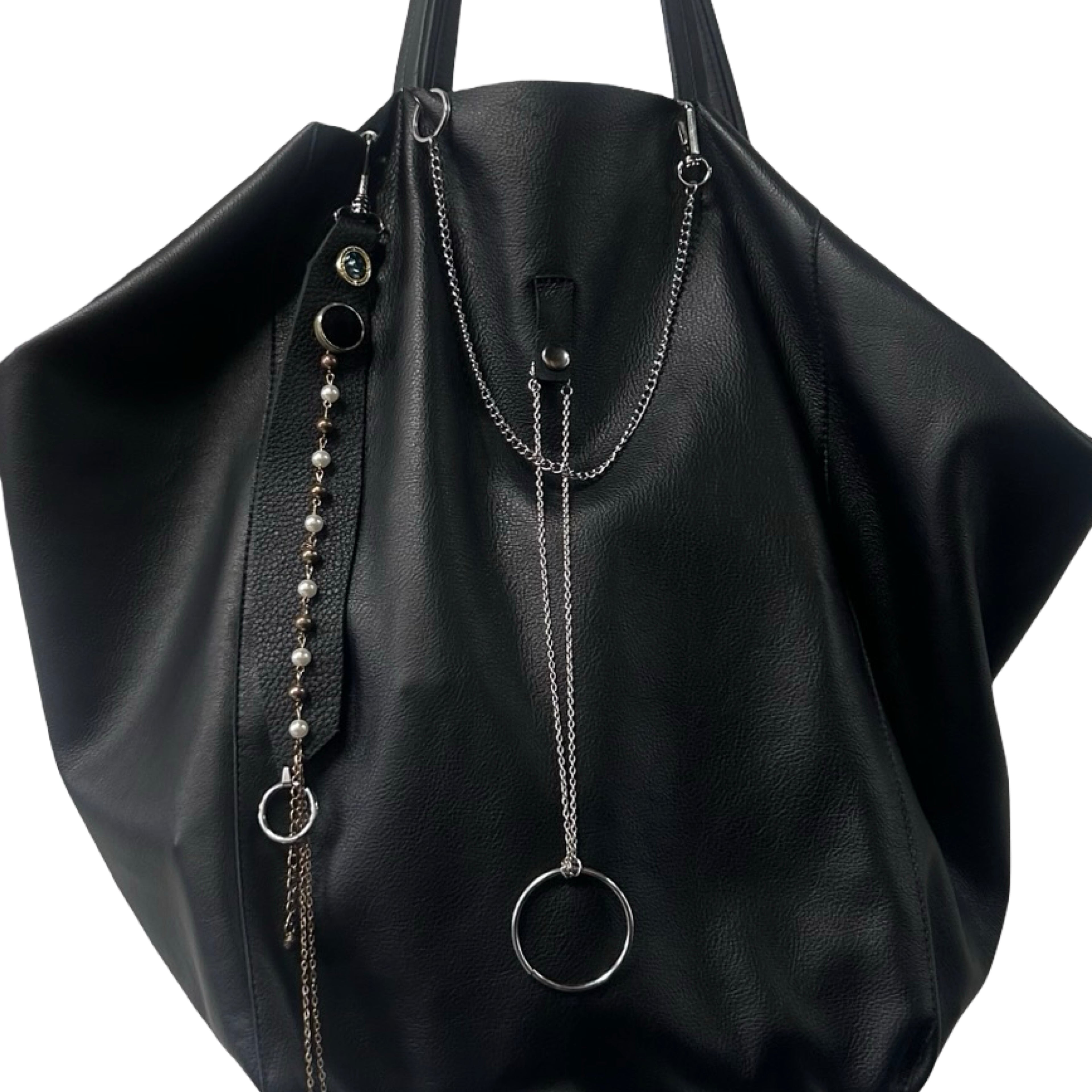 Y2K Style Black Leather Shoulder Bag with Chains