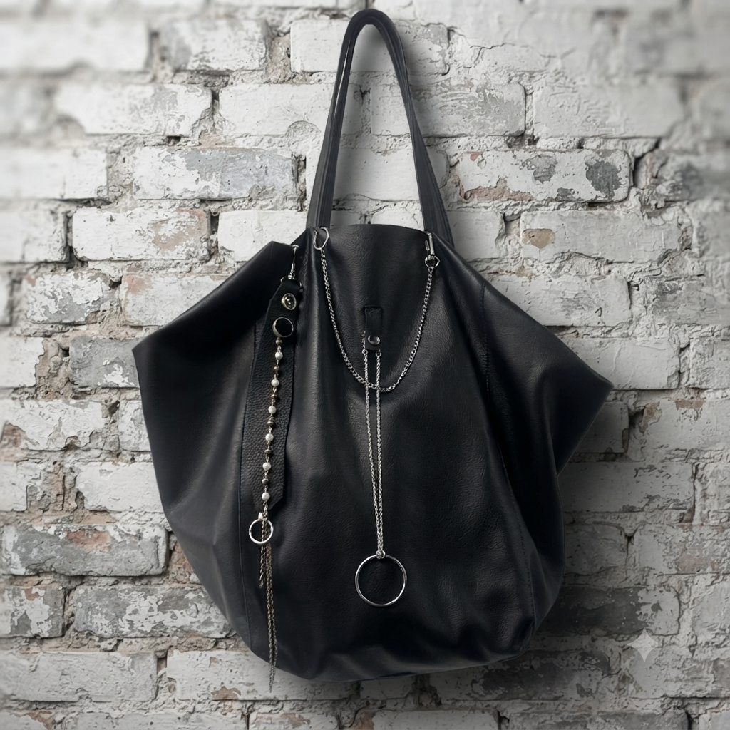 Y2K Style Black Leather Shoulder Bag with Chains