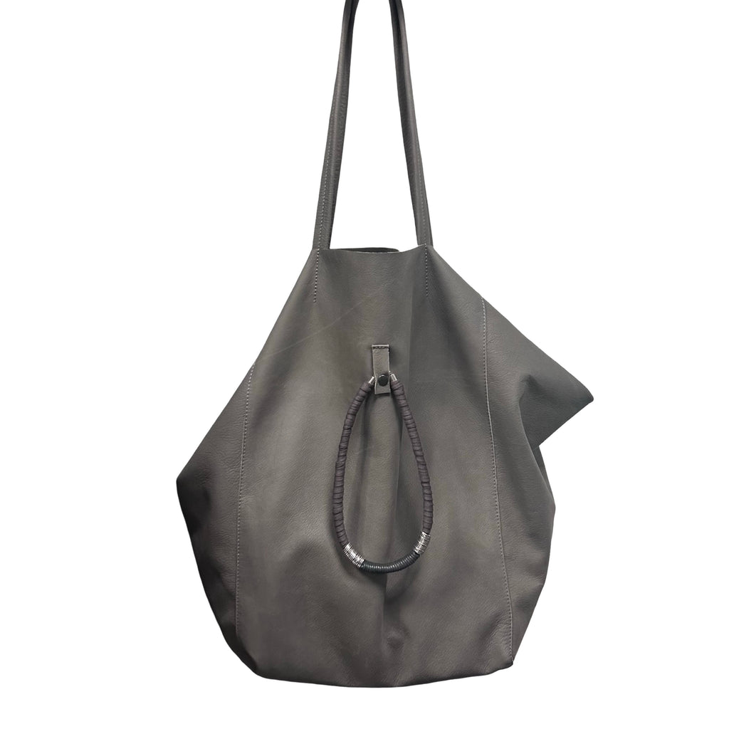 Handmade Boho Goth Gray Leather Large Bag