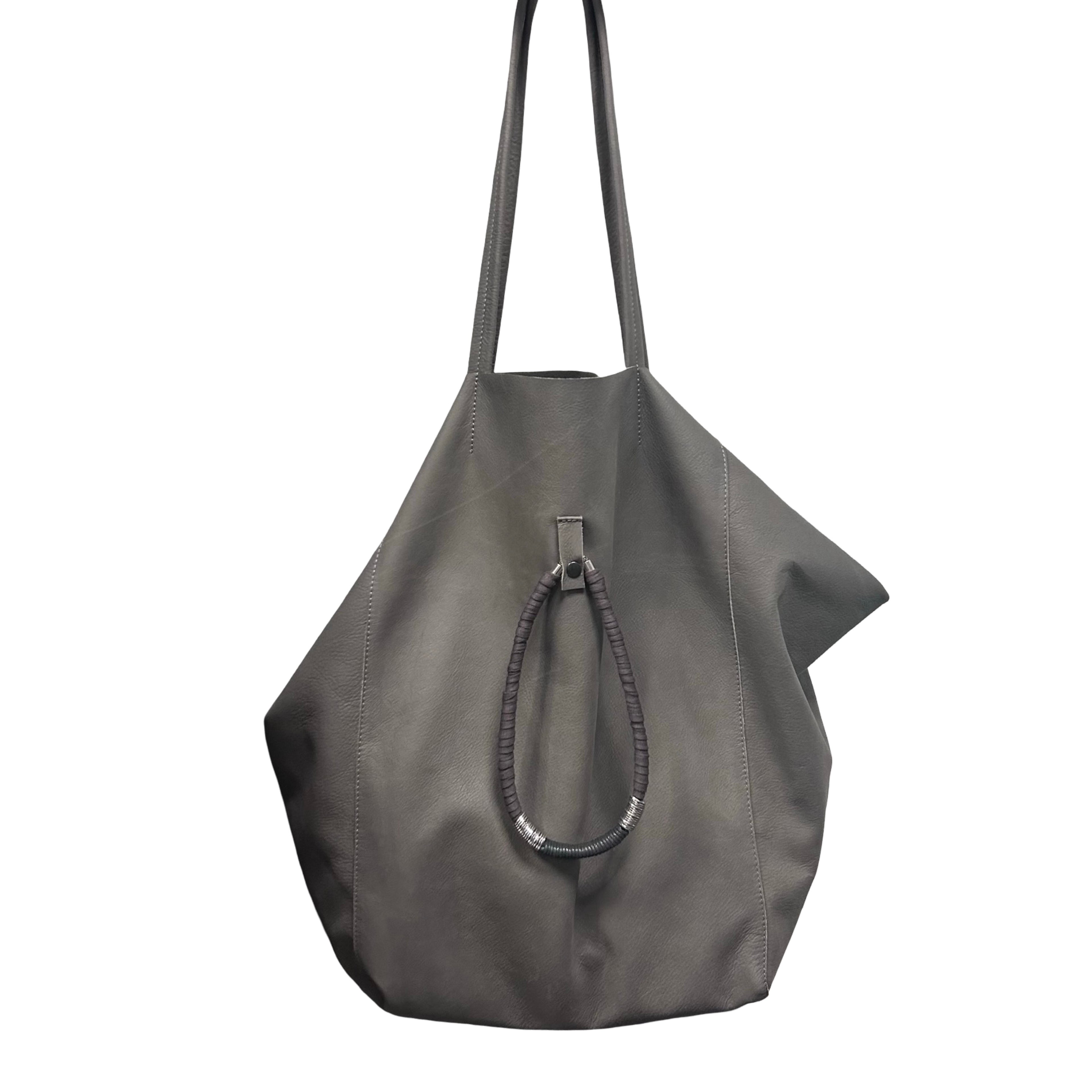 Handmade Boho Goth Gray Leather Large Bag