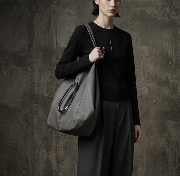 Handmade Boho Goth Gray Leather Large Bag