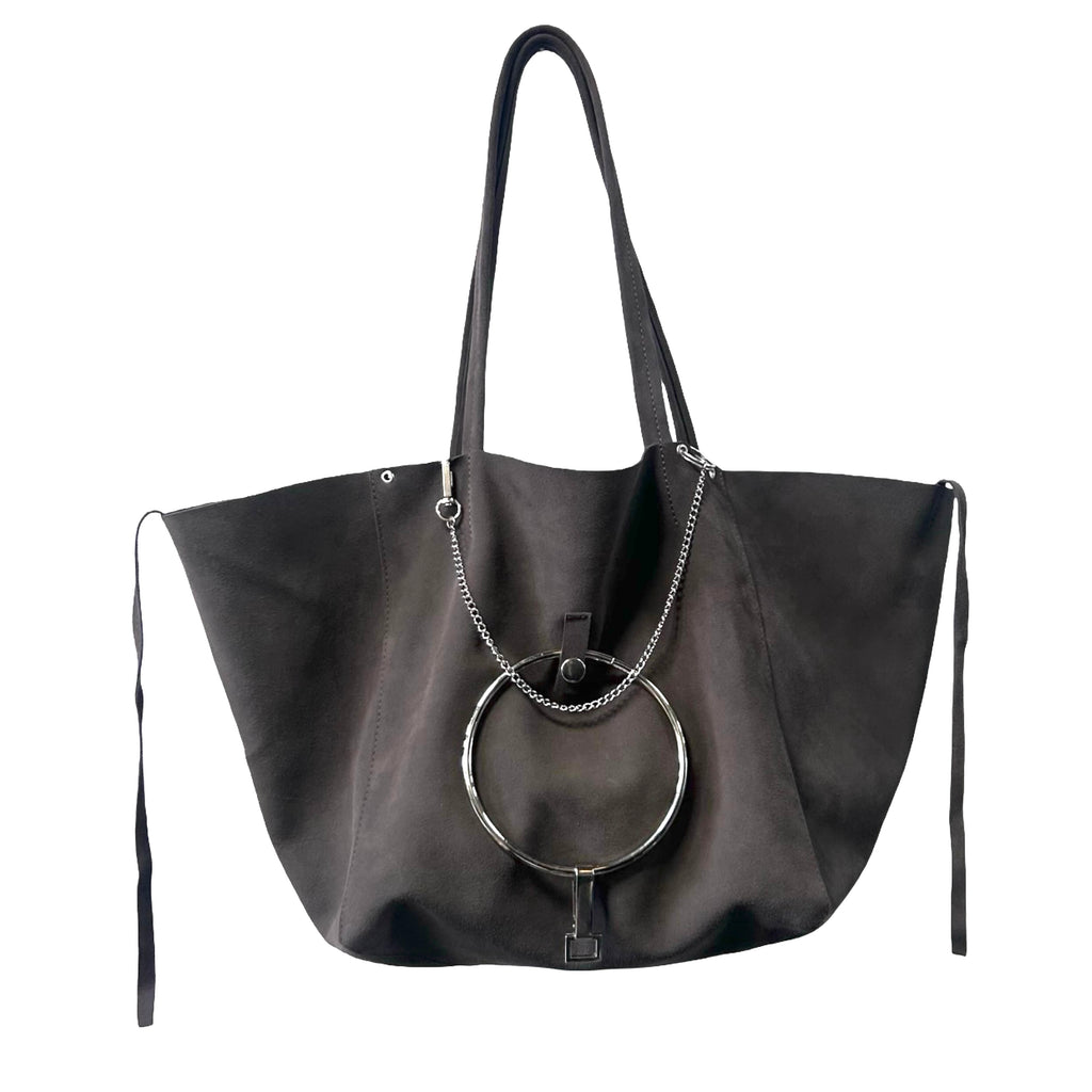 Suede Bag With Massive Charms
