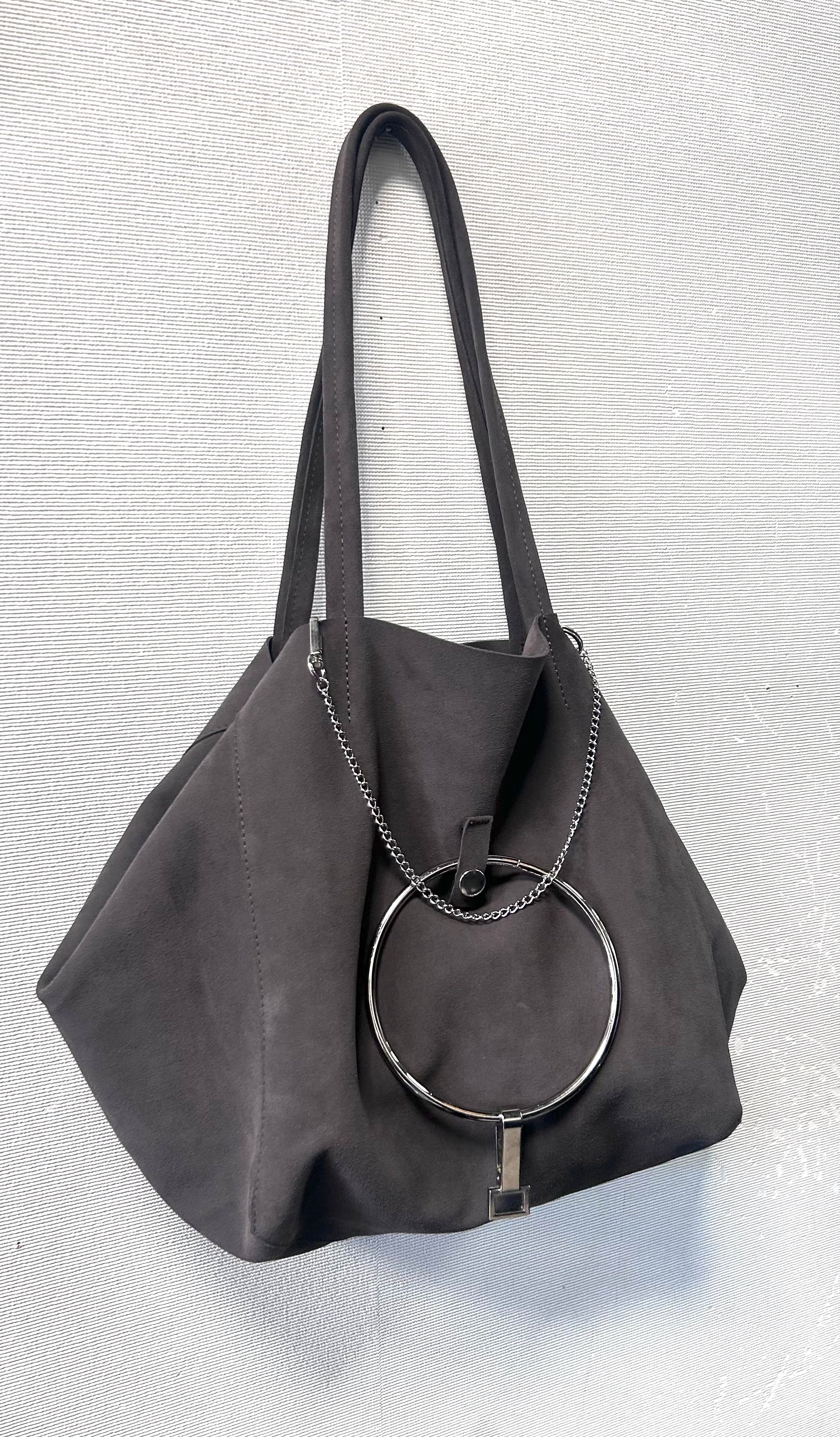 Suede Bag With Massive Charms