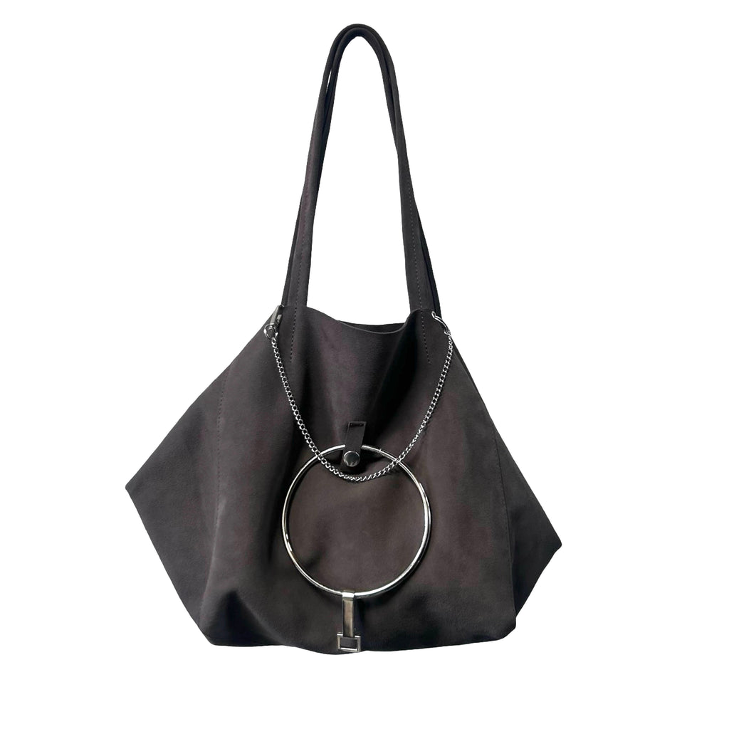 Suede Bag With Massive Charms