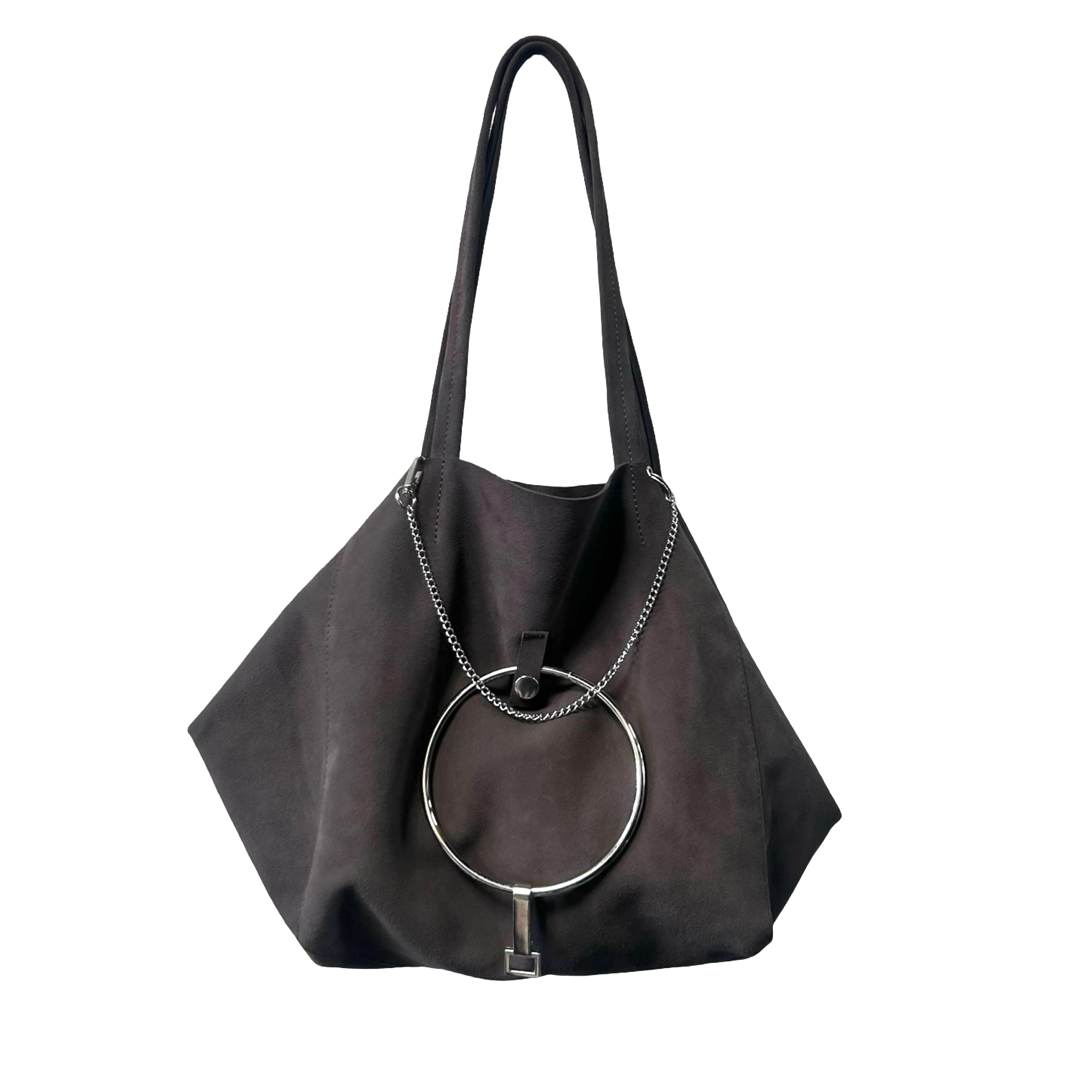 Suede Bag With Massive Charms