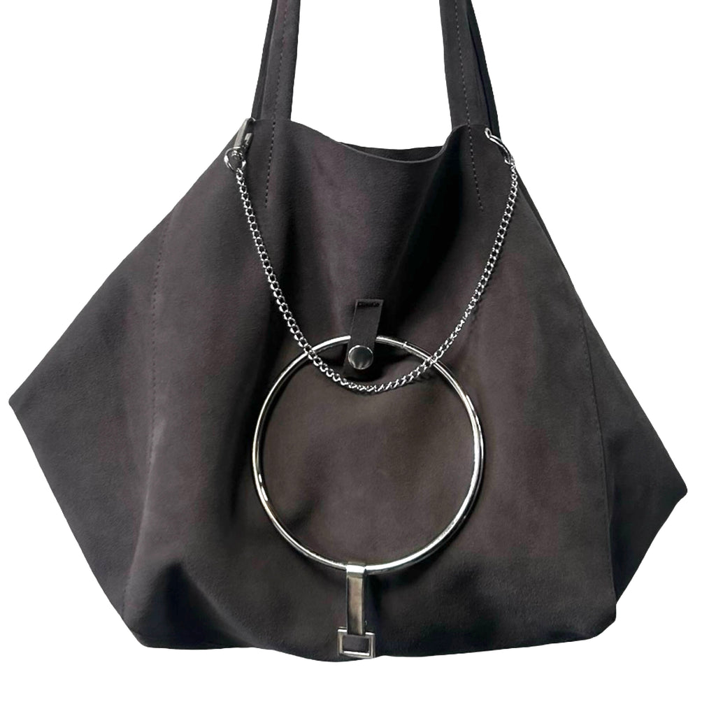 Suede Bag With Massive Charms