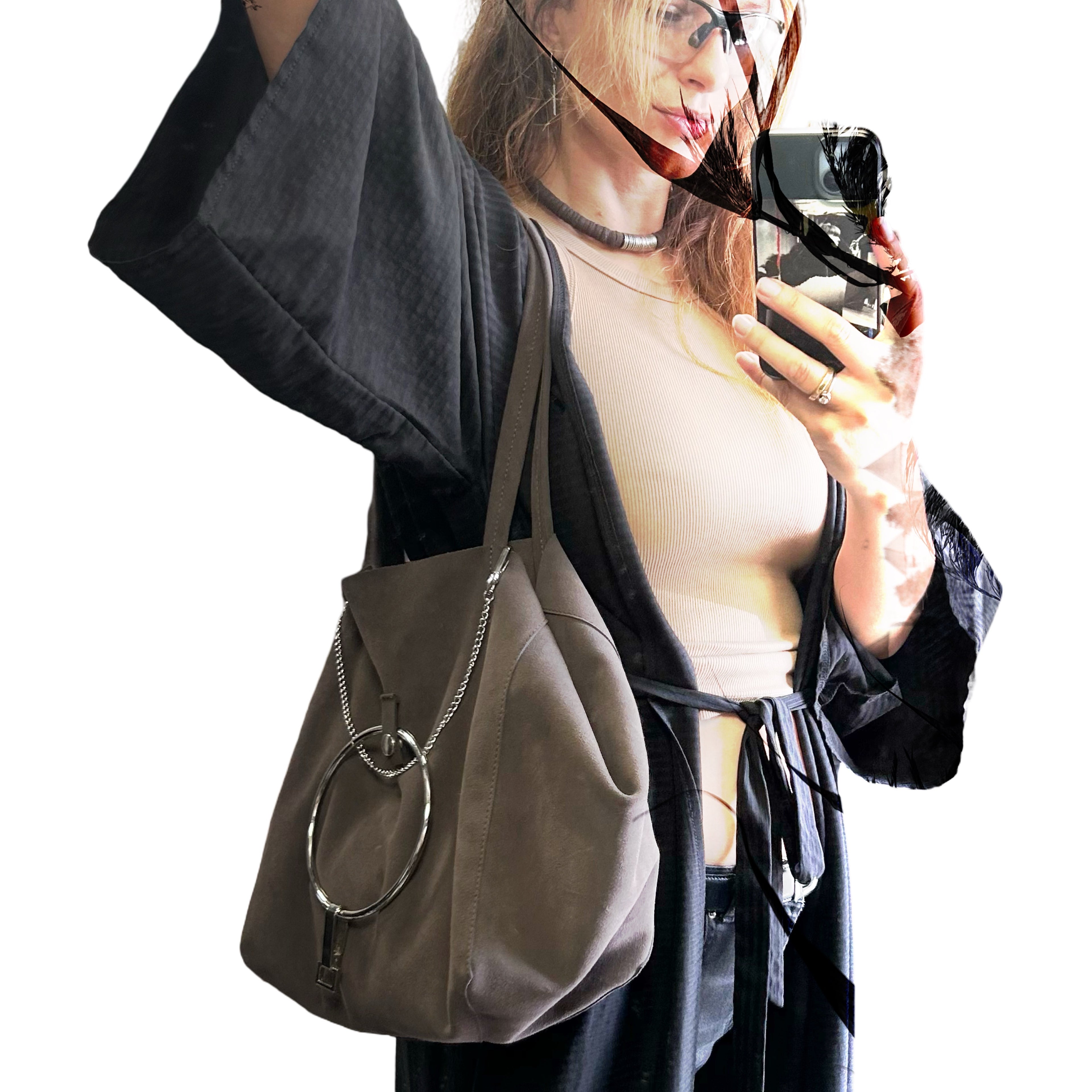 Suede Bag With Massive Charms
