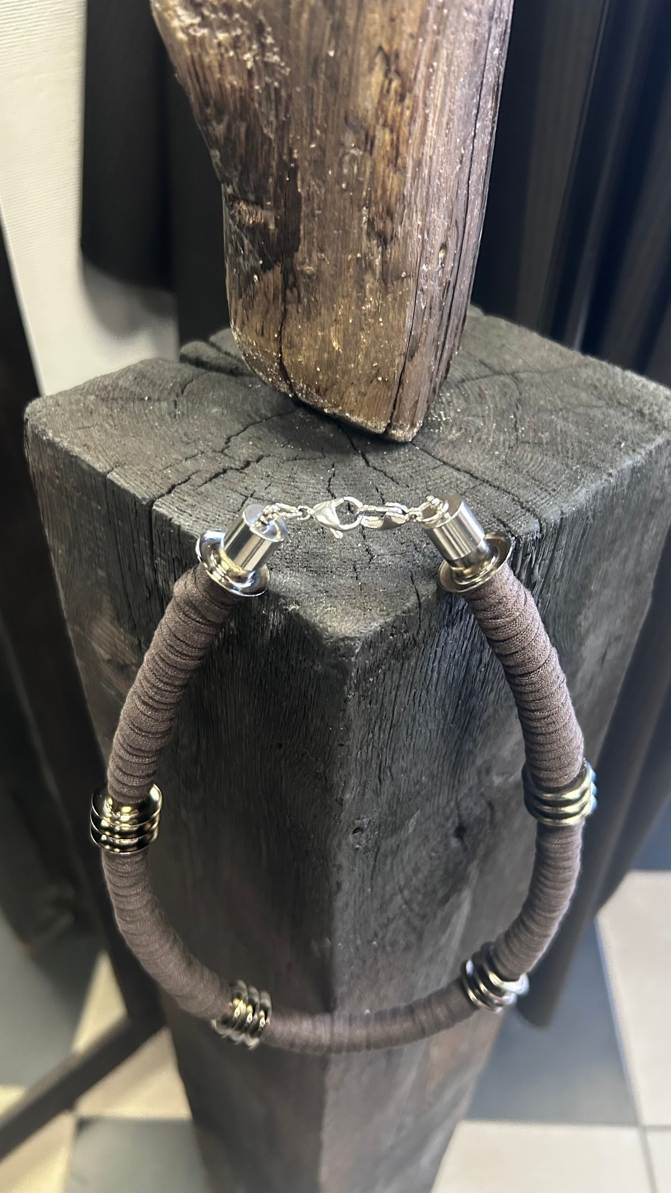 Upcycled Taupe Brown Boho Chunky Necklace