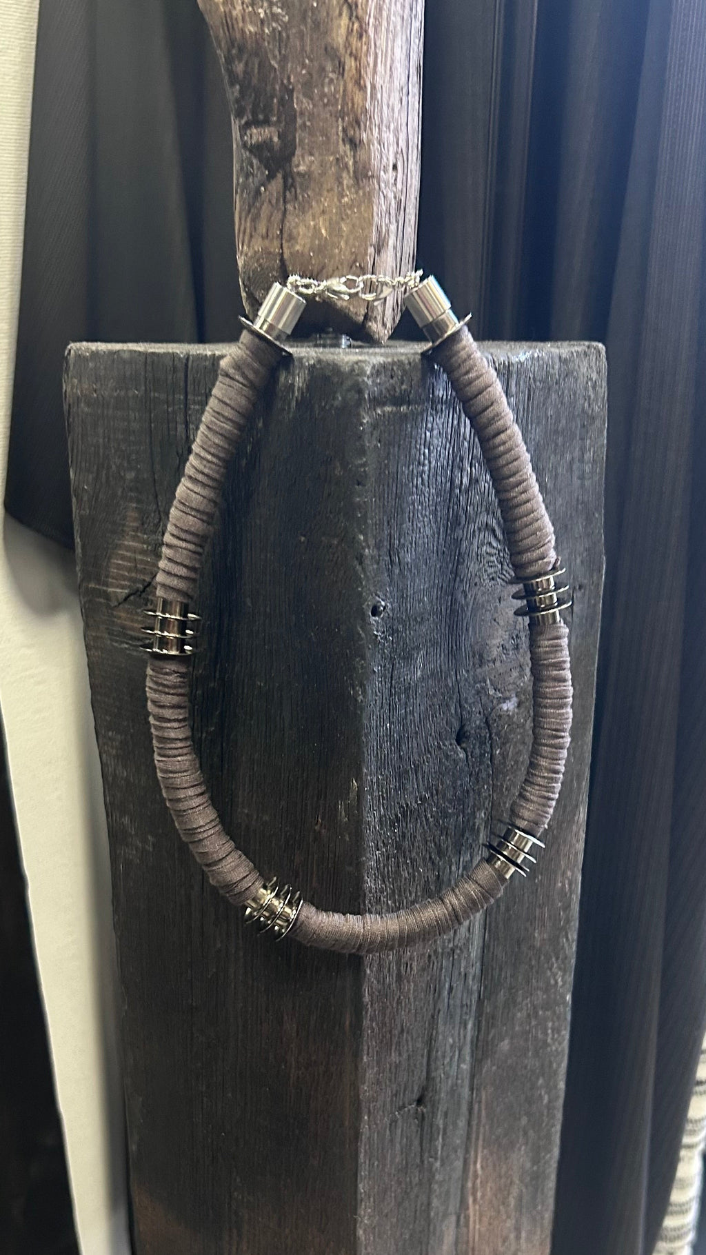 Upcycled Taupe Brown Boho Chunky Necklace