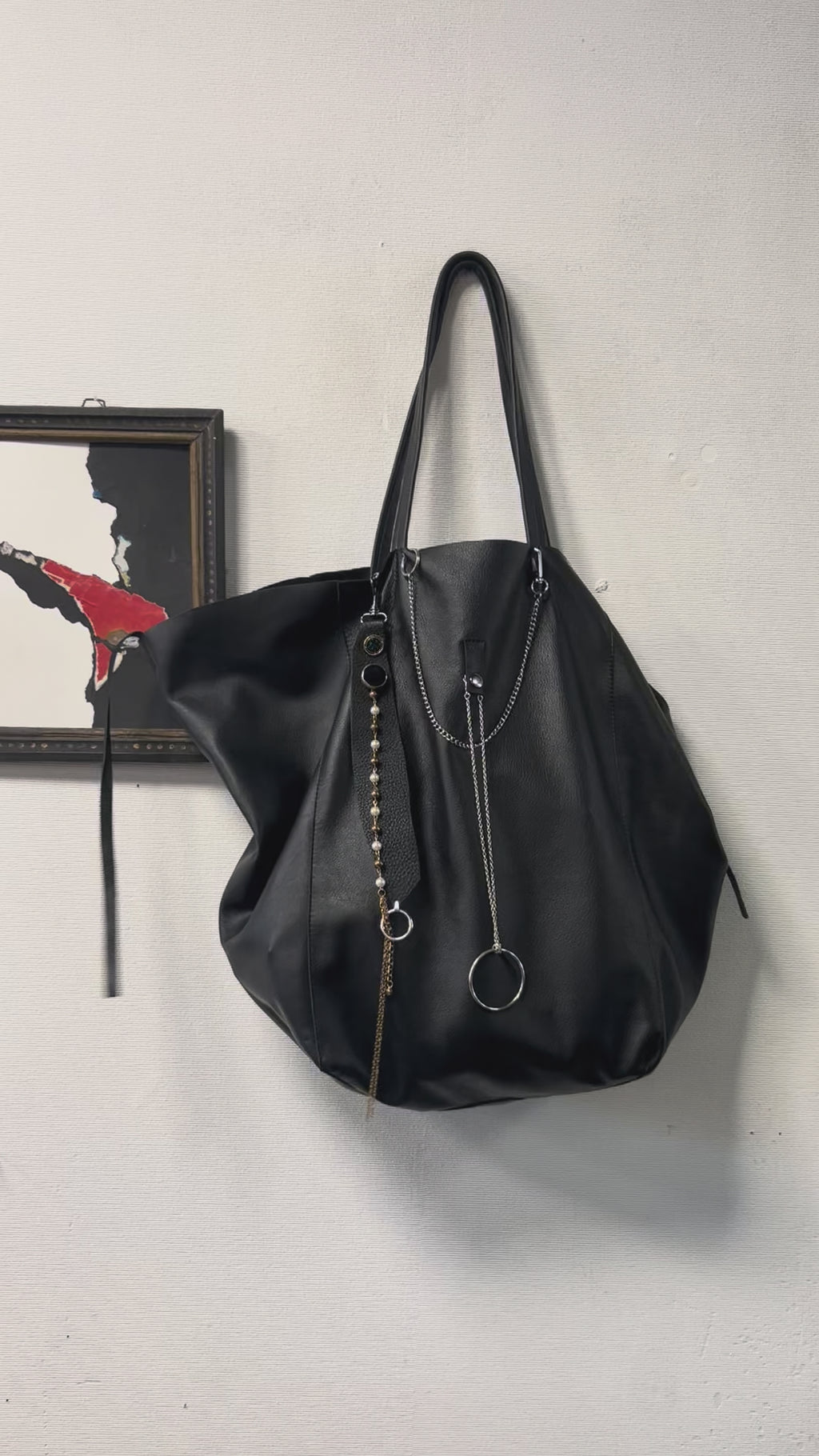 Y2K Style Black Leather Shoulder Bag with Chains